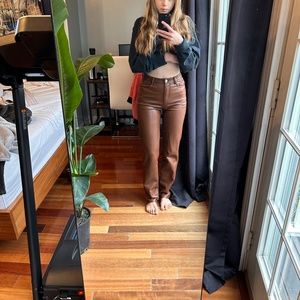 Aritzia brown vegan leather pants